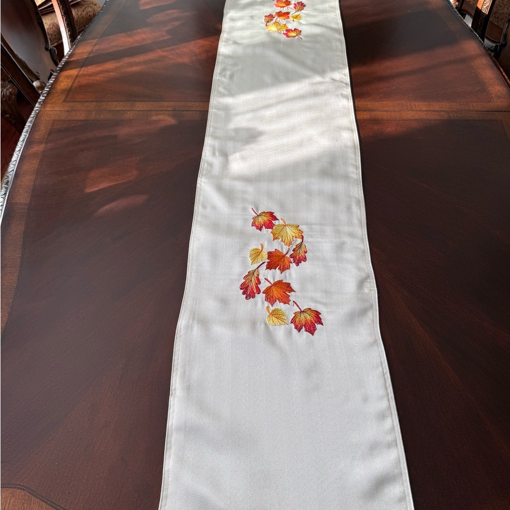 Hand Crafted Autumn Leaf Table Runner - Cream, Red, Orange, Yellow - Picture 2 of 10